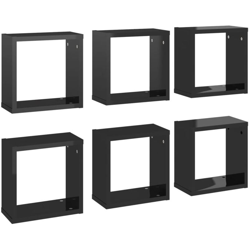 

vidaXL Estantes cubo de pared 30x15x30 cm 6 uds negro brillante - Negro