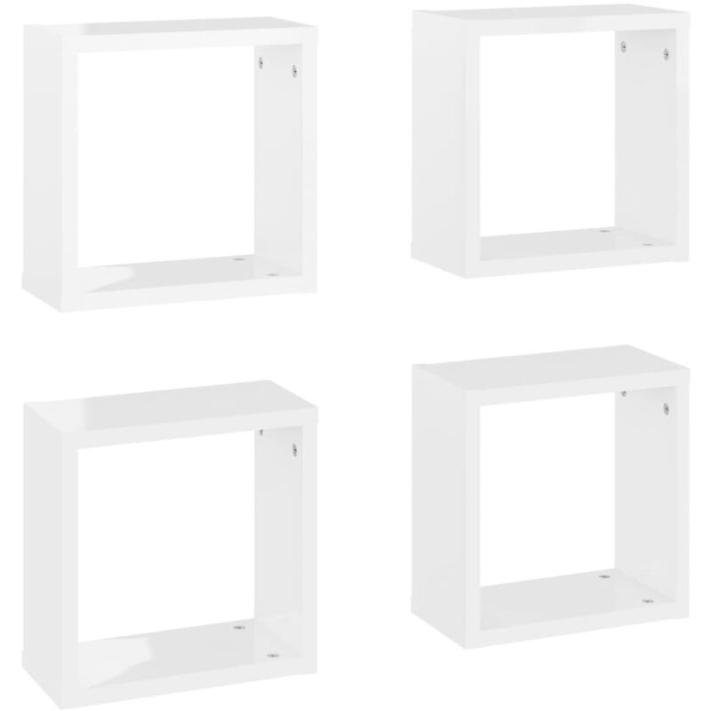 

vidaXL Estantes cubo de pared 30x15x30 cm 4 uds blanco brillante - Blanco