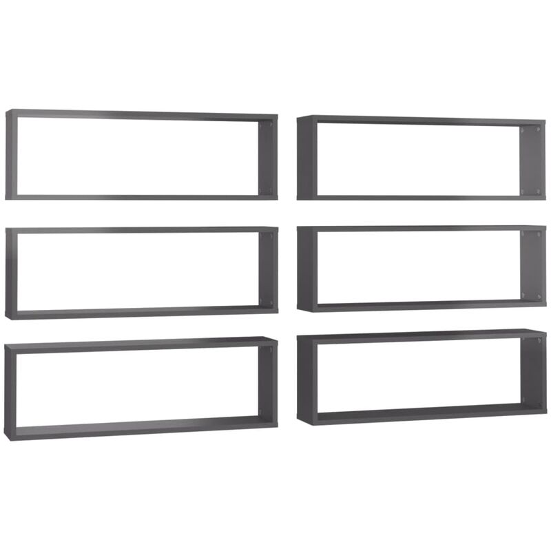 

vidaXL Estantes cubo de pared 80x15x26,5 cm 6 uds aglomerado gris brillo - Gris