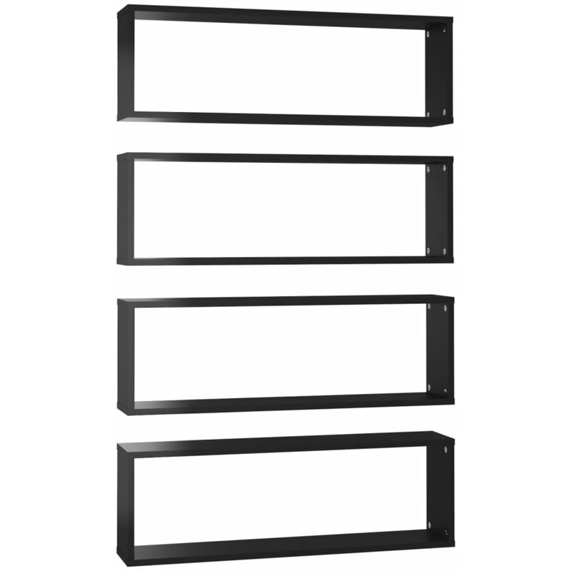 

vidaXL Estantes cubo de pared 80x15x26,5 cm 4 uds aglomerado negro brillo - Negro