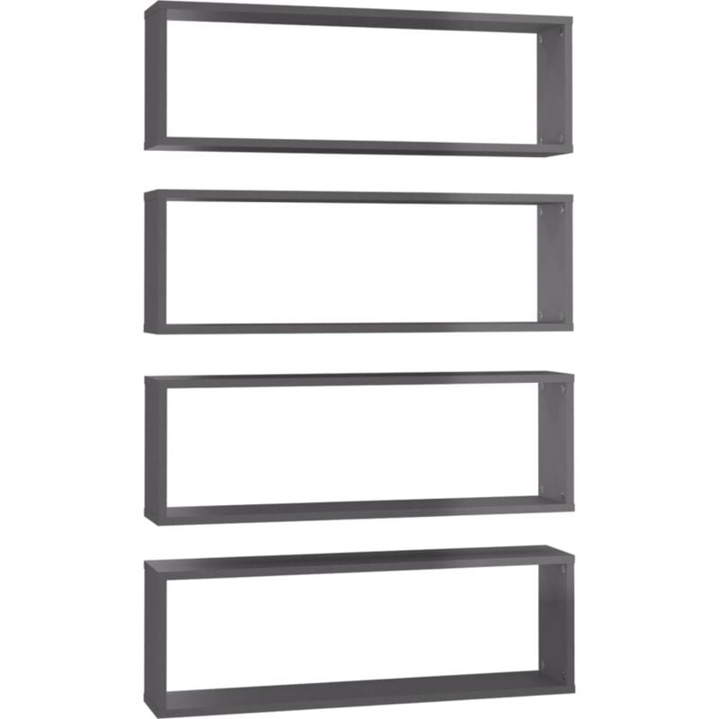

vidaXL Estantes cubo de pared 80x15x26,5 cm 4 uds aglomerado gris brillo - Gris