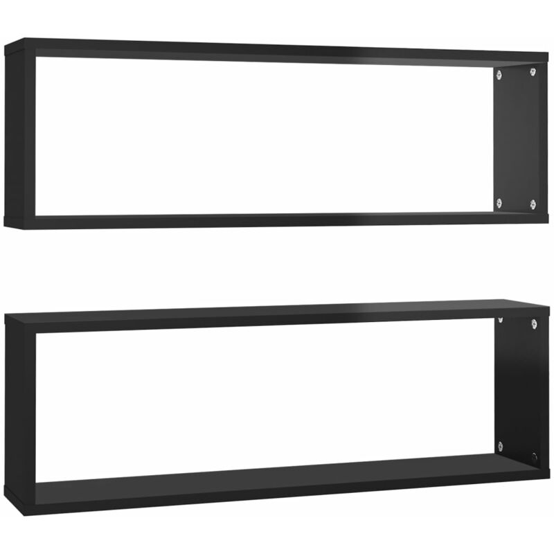 

vidaXL Estantes cubo de pared 80x15x26,5 cm aglomerado 2 uds negro brillo - Negro