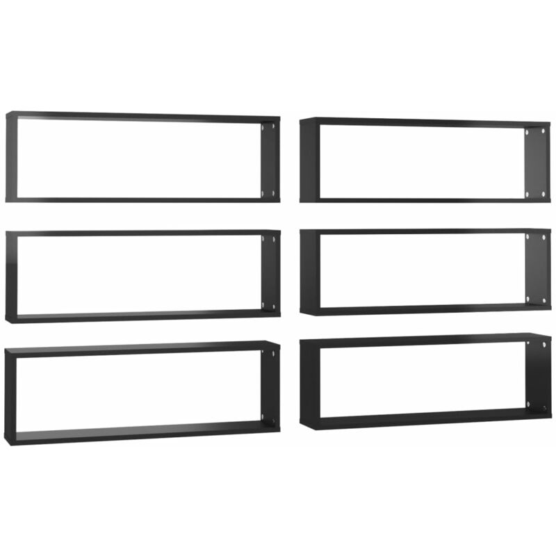 

vidaXL Estantes cubo de pared 80x15x26,5 cm 6 uds aglomerado negro brillo - Negro