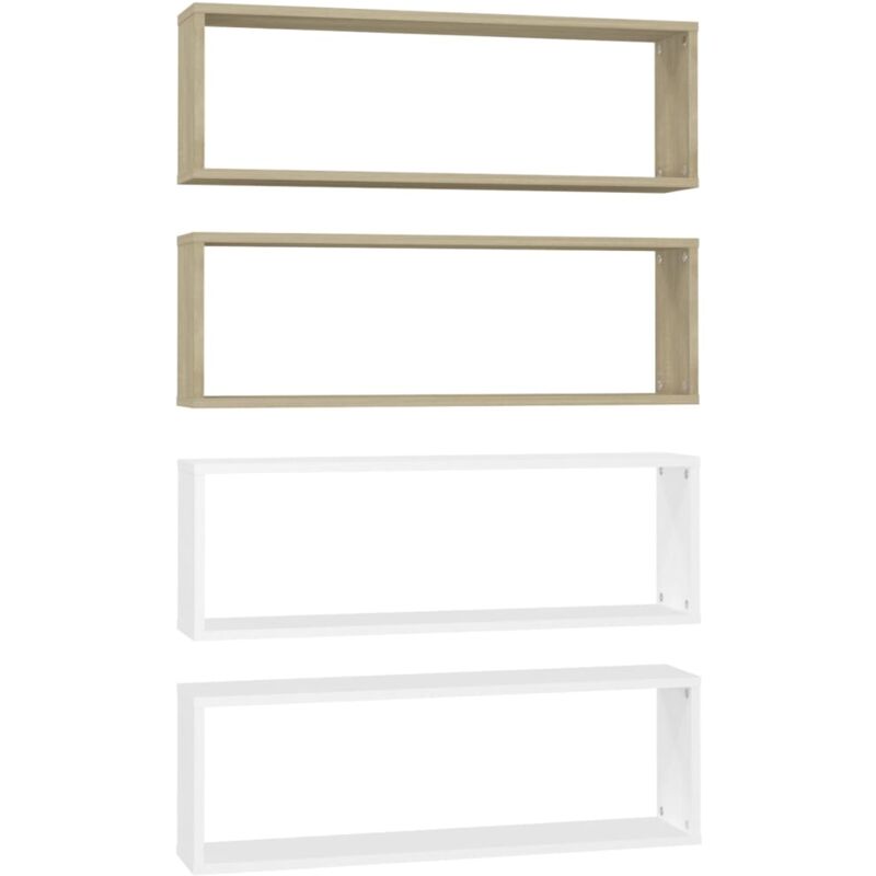 

vidaXL Estantes cubo de pared 80x15x26,5 cm 4 uds aglomerado blanco roble - Blanco