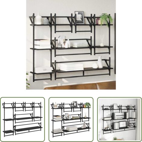 vidaXL Estantes de madera -  Conjunto de estantes de pared con estante 6 pcs Roble Negro