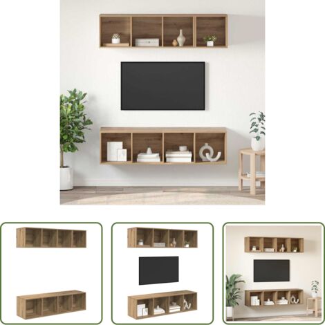 vidaXL Estantes de madera -  Conjunto de mueble de TV 3 pcs Roble artesanal