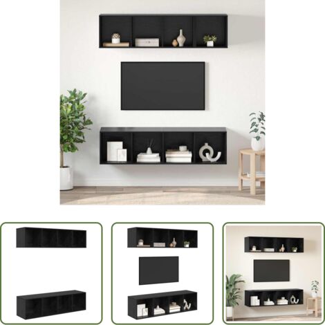 vidaXL Estantes de madera -  Conjunto de mueble de TV 3 pcs Roble Negro Madera contrachapada