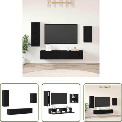 vidaXL Estantes de madera -  Conjunto de mueble de TV 4 pcs Roble Negro Madera de ingeniería