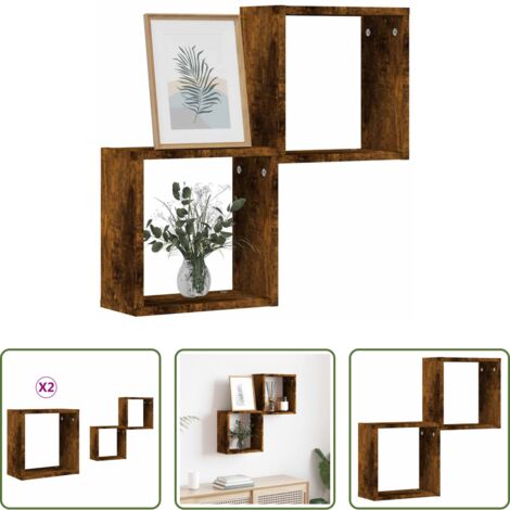 vidaXL Estantes de madera -  Estantes cubo de pared 2 unidades roble ahumado 30x15x30 cm