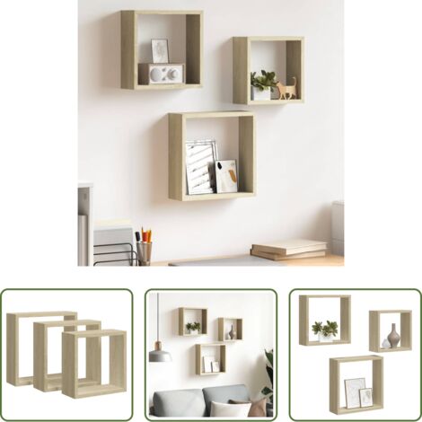 vidaXL Estantes de madera -  Estantes cubo de pared 3 unidades roble Sonoma