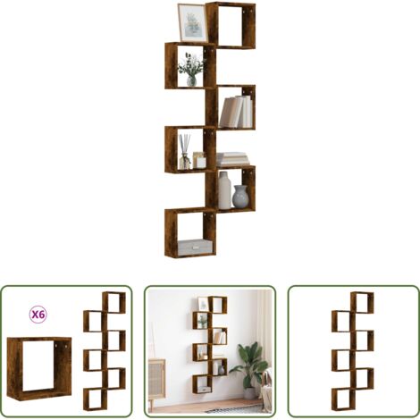 vidaXL Estantes de madera -  Estantes cubo de pared 6 unidades roble ahumado 30x15x30 cm