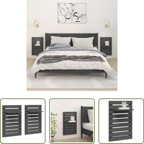 vidaXL Estantes de madera -  Estantes mesitas de pared 2 uds madera maciza de pino gris