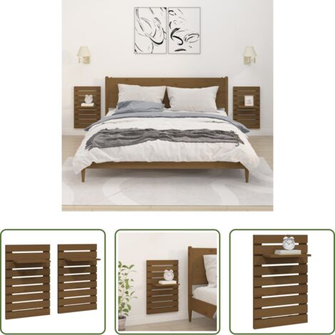 vidaXL Estantes de madera -  Estantes mesitas pared 2 uds madera maciza de pino marrón miel