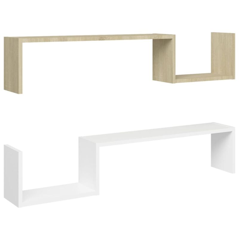 

vidaXL Estantes de pared 2 uds aglomerado 100x15x20 cm blanco y roble - Blanco