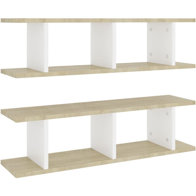 

vidaXL Estantes de pared 2 uds aglomerado blanco y roble 78x18x20 cm - Blanco