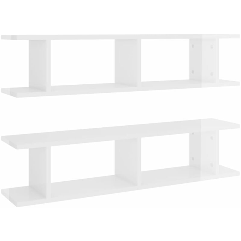 

vidaXL Estantes de pared 2 uds aglomerado blanco brillante 90x18x20cm - Blanco
