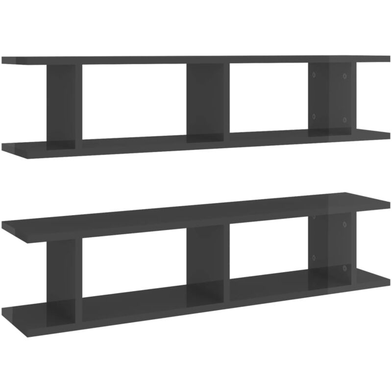 

vidaXL Estantes de pared 2 uds de aglomerado gris brillante 90x18x20cm - Gris