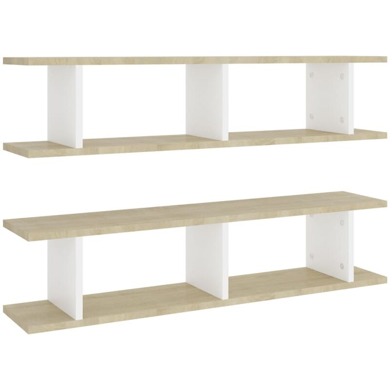

vidaXL Estantes de pared 2 uds aglomerado blanco y roble 90x18x20 cm - Blanco