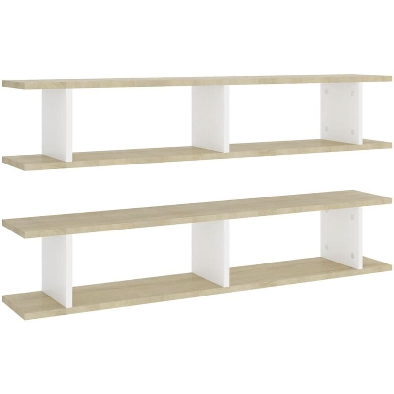 

vidaXL Estantes de pared 2 uds aglomerado blanco y Sonoma 105x18x20 cm - Blanco