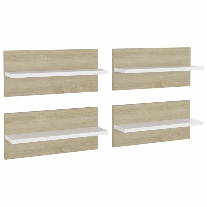

vidaXL Estantes de pared aglomerado 40x11,5x18 cm 4 unidades blanco y roble Sonoma - Blanco