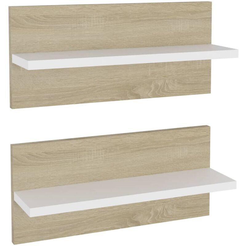 

vidaXL Estantes de pared aglomerado 40x11,5x18 cm 2 unidades blanco y roble Sonoma - Blanco