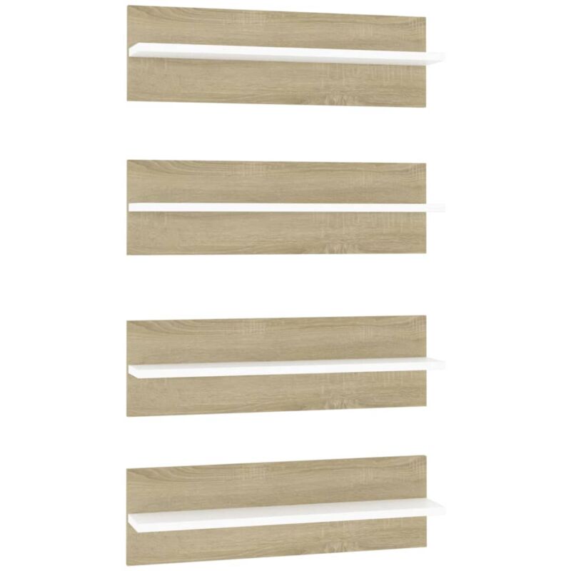 

vidaXL Estantes de pared aglomerado 60x11,5x18 cm 4 uds blanco y roble Sonoma - Blanco