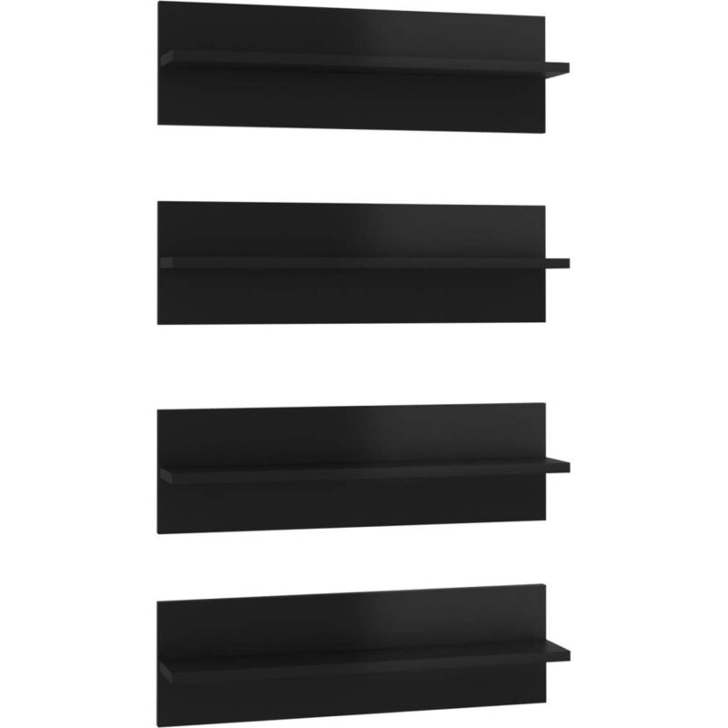 

vidaXL Estantes de pared aglomerado 60x11,5x18cm 4 uds negro brillante - Negro