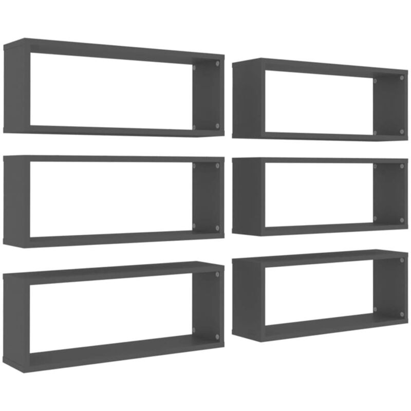 

vidaXL Estantes cubo de pared 60x15x23 cm 6 unidades aglomerado gris - Gris