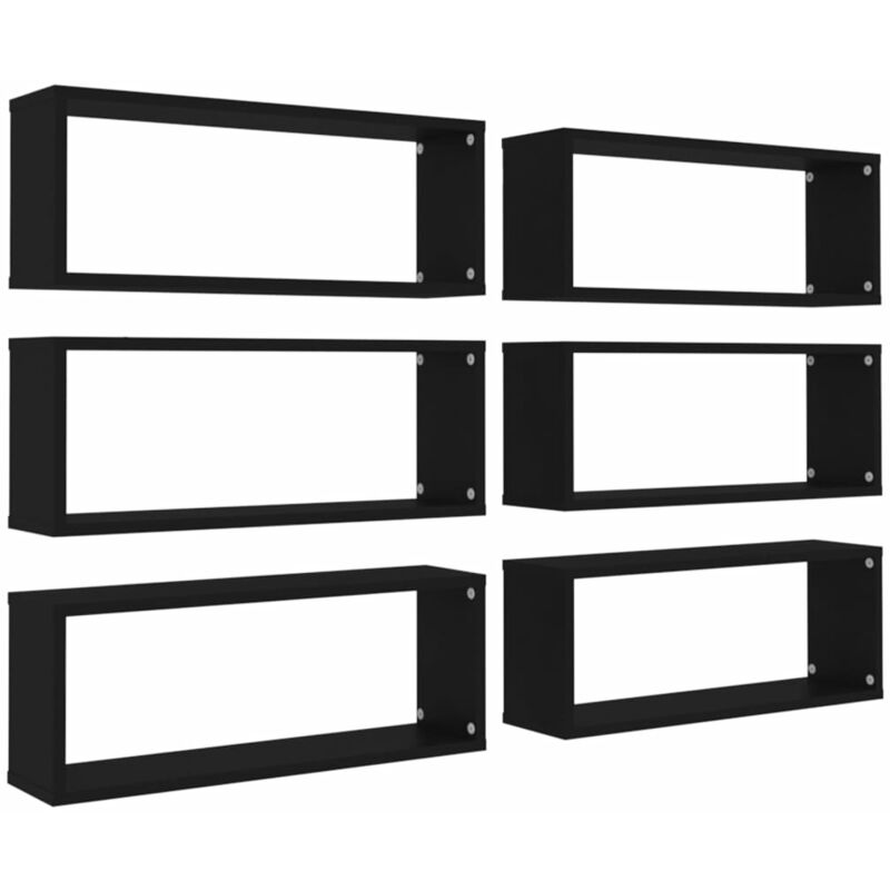 

vidaXL Estantes cubo de pared 60x15x23 cm 6 unidades aglomerado negro - Negro