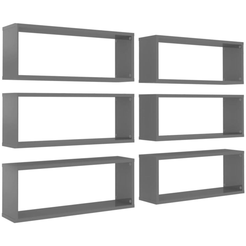 

vidaXL Estantes cubo de pared 60x15x23 cm 6 uds aglomerado gris brillo - Gris