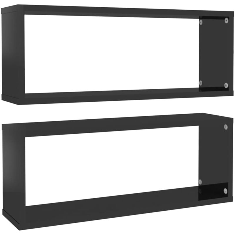 

vidaXL Estantes cubo de pared 60x15x23 cm 2 uds aglomerado negro brillo - Negro