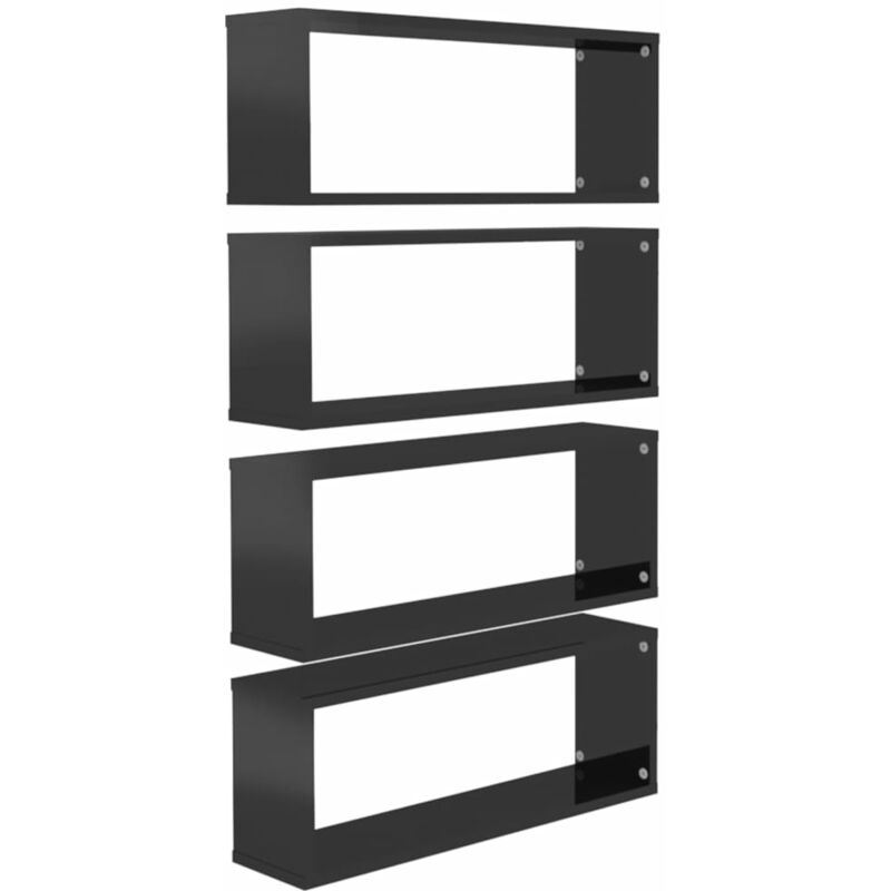 

vidaXL Estantes cubo de pared 60x15x23 cm 4 uds aglomerado negro brillo - Negro