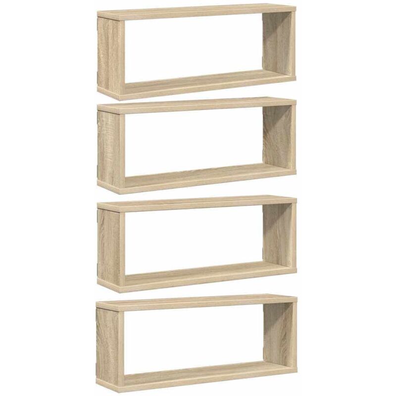 

vidaXL Estantes cubo de pared 60x15x23cm 4 uds aglomerado blanco y Sonoma - Marrón