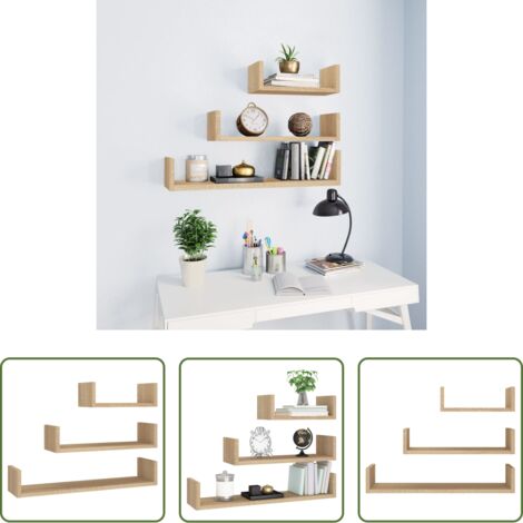 vidaXL Estantes de roble -  Estantes de pared 3 piezas madera contrachapada color roble