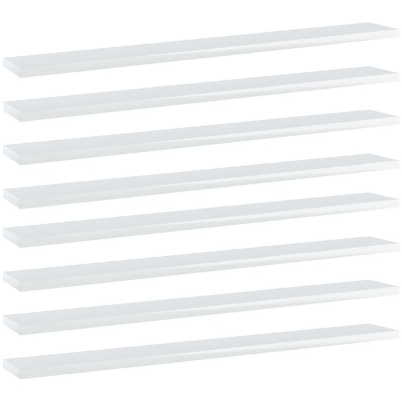 

vidaXL Estantes estantería 8 uds aglomerado blanco brillo 80x10x1,5 cm - Blanco