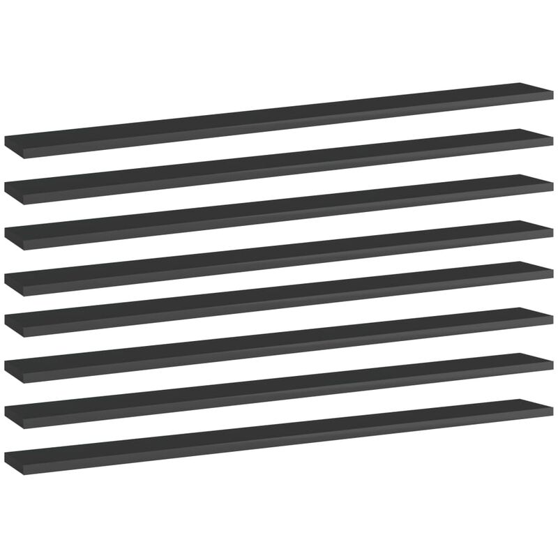 

vidaXL Estantes estantería 8 uds aglomerado negro brillo 100x10x1,5 cm - Negro