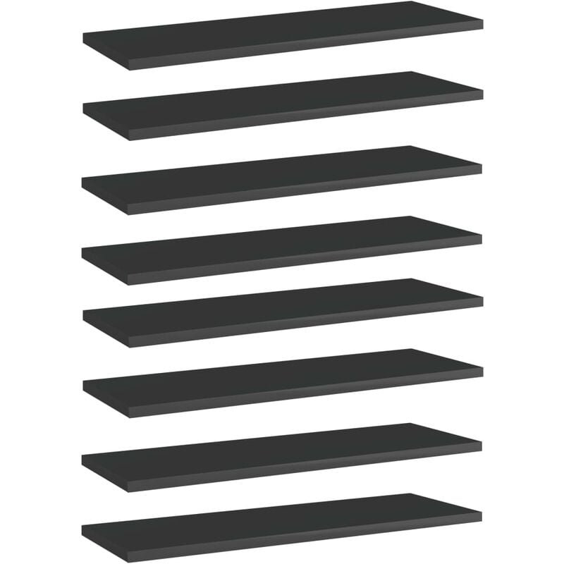 

vidaXL Estantes estantería 8 uds aglomerado negro brillo 60x20x1,5 cm - Negro