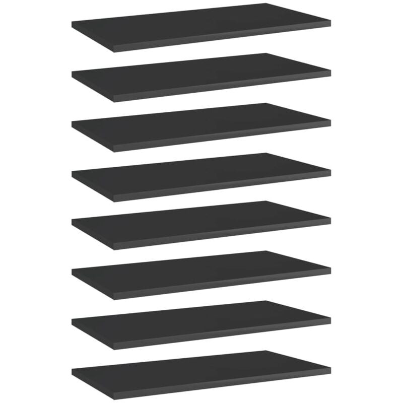

vidaXL Estantes estantería 8 uds aglomerado negro brillo 60x30x1,5 cm - Negro