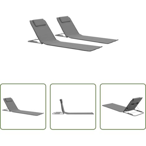 vidaXL Estera plegable -  Estera de playa plegable 2 unidades acero y tela gris