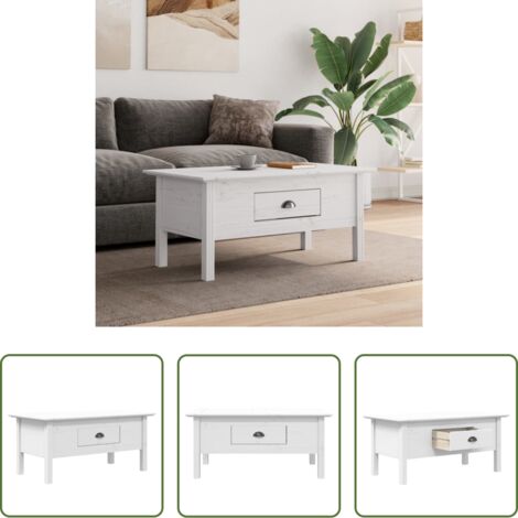 vidaXL Estilo francés -  Mesa de centro BODO madera maciza de pino blanco 100x55x46 cm