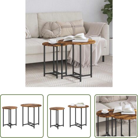 vidaXL Estilo industrial -  Conjunto de mesas auxiliares 2 pcs Roble Ahumado y Negro
