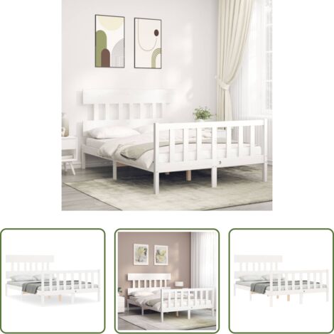 vidaXL Estructura cama de matrimonio con cabecero madera maciza blanco