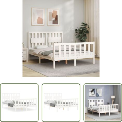 vidaXL Estructura cama de matrimonio con cabecero madera maciza blanco
