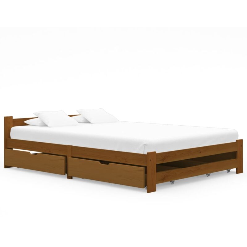 

vidaXL Estructura de cama con 4 cajones pino marrón miel 140x200 cm - Marrón