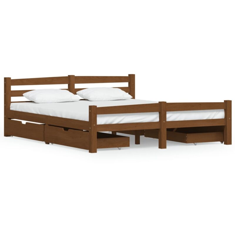 

vidaXL Estructura de cama con 4 cajones pino marrón miel 160x200 cm - Marrón