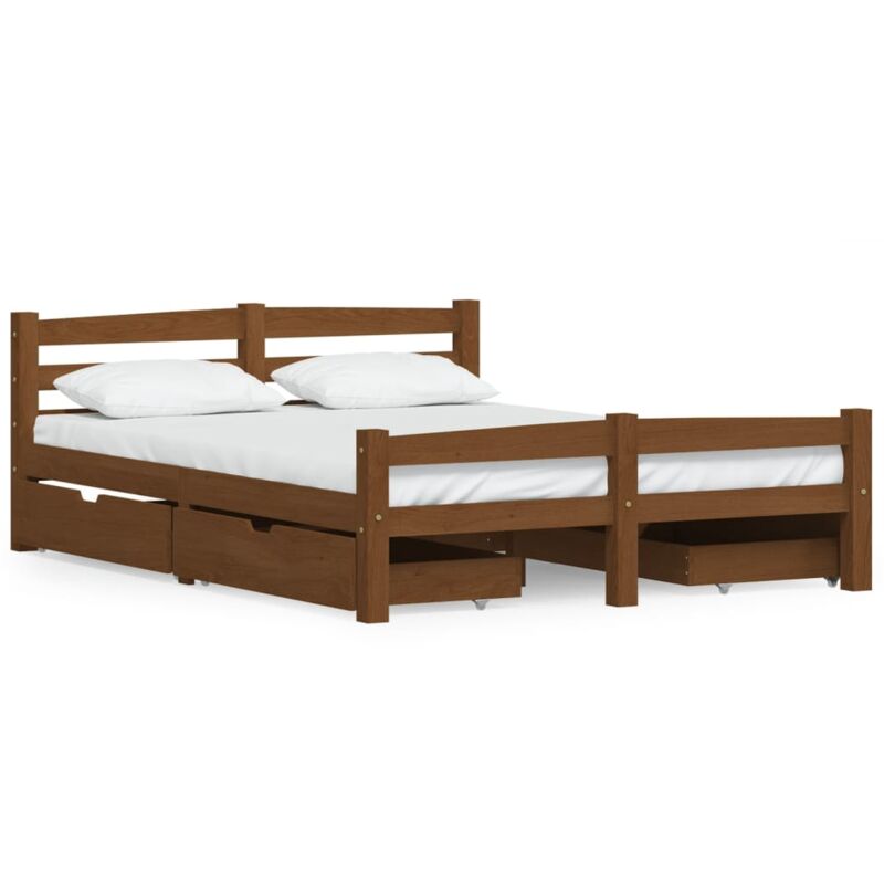 

vidaXL Estructura de cama con 4 cajones pino marrón miel 140x200 cm - Marrón