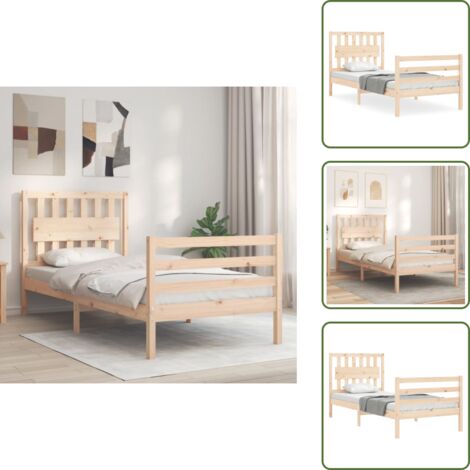 vidaXL Estructura de cama con cabecero madera maciza 90x200 cm