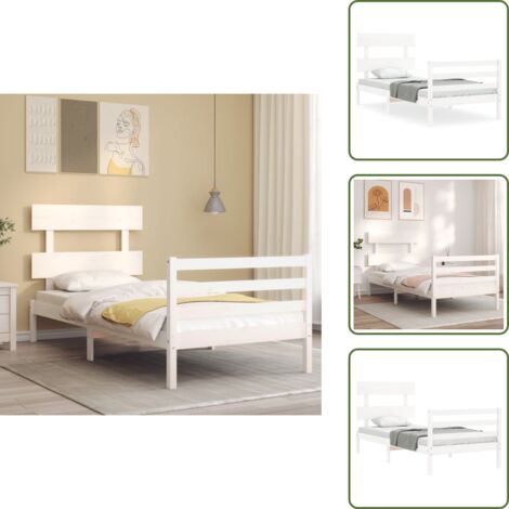vidaXL Estructura de cama con cabecero madera maciza blanco