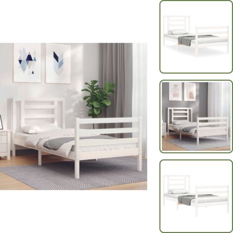 vidaXL Estructura de cama con cabecero madera maciza blanco