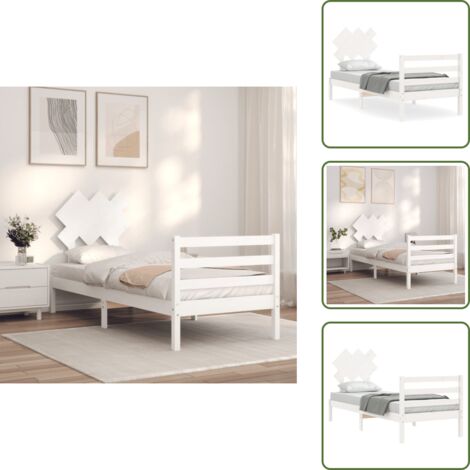 vidaXL Estructura de cama con cabecero madera maciza blanco